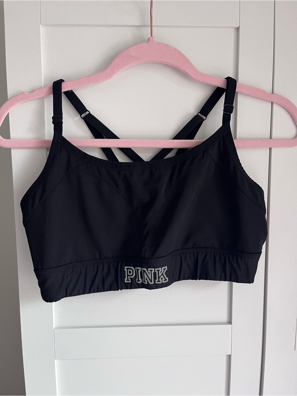 PINK Victoria's Secret Black Strappy raceback bra activewear large adjustable